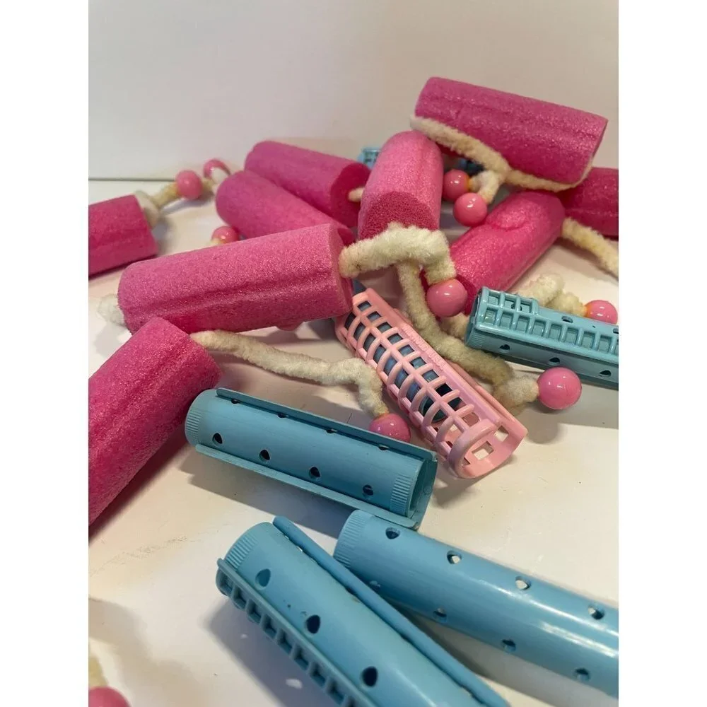 Pink Foam Sponge Rollers Curlers‎ Plus Blue Plastic Vintage Lot Miscellaneous